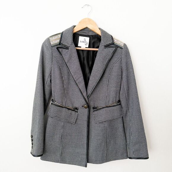 Sam Edelman Military Blazer Size XS Houndstooth Academia Sequin Professional - Picture 1 of 9